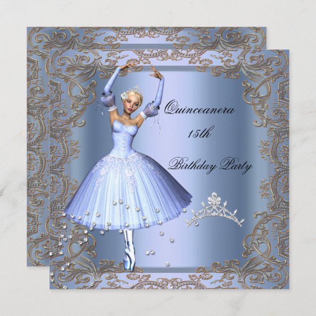 Quinceanera 15th Birthday Party Blue Ballerina Invitation (Front/Back)