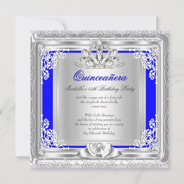 Quinceanera 15th Birthday Party Blue Silver Invitation (Front)