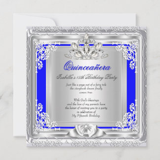 Quinceanera 15th Birthday Party Blue Silver Invitation