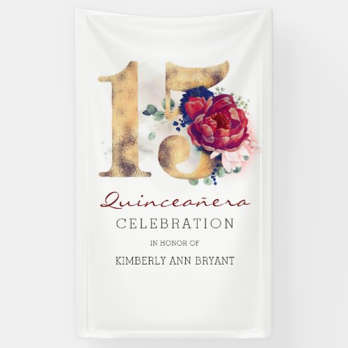 Quinceaera 15th Birthday Party Burgundy Red Navy Banner