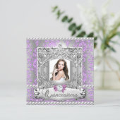 Quinceanera 15th Birthday Party Damask Lilac Invitation (Standing Front)