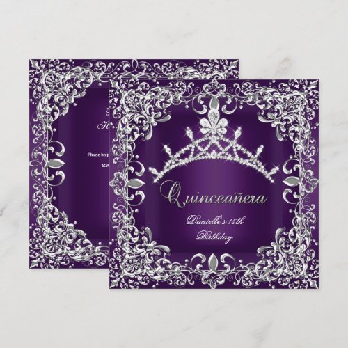 Quinceanera 15th Birthday Party Dark Purple Custom Invite