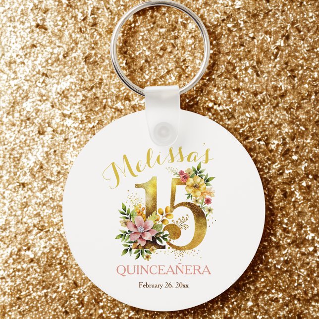 Quinceañera 15th Birthday Party Floral Keychain (Creator Uploaded)