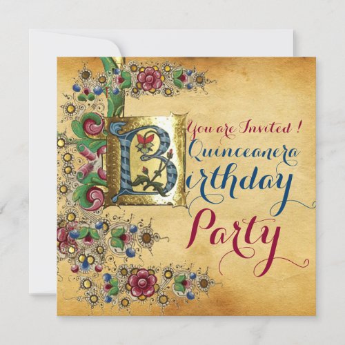 QUINCEANERA 15th BIRTHDAY PARTY FLORAL PARCHMENT Invitation