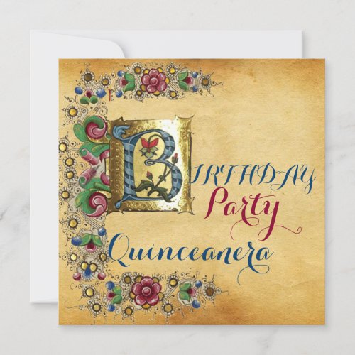 QUINCEANERA 15th BIRTHDAY PARTY FLORAL PARCHMENT Invitation
