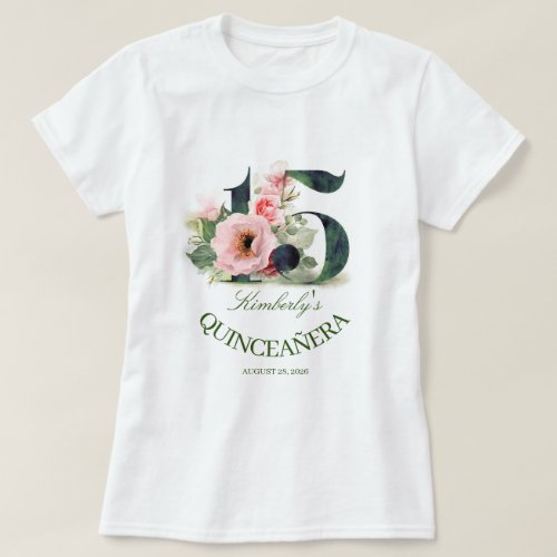 Quinceanera 15th Birthday Party Floral T_Shirt