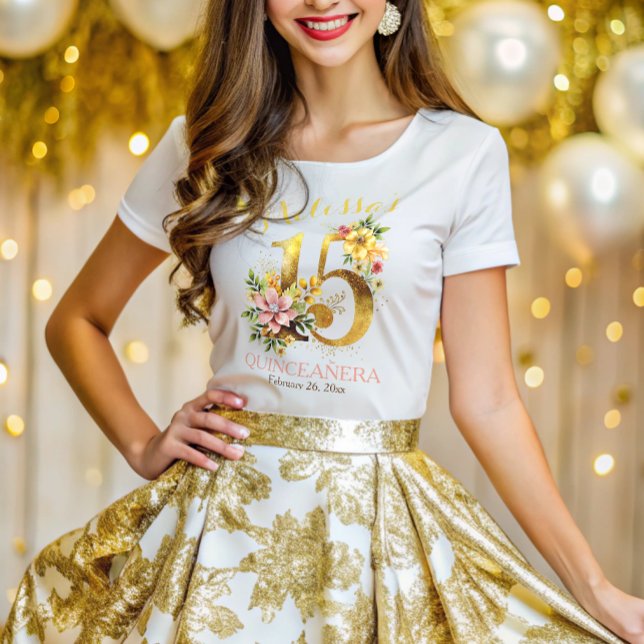 Quinceanera 15th Birthday Party Floral T-Shirt (Creator Uploaded)