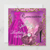 quinceanera 15th Birthday Party Gold Dress Tiara Invitation (Front)