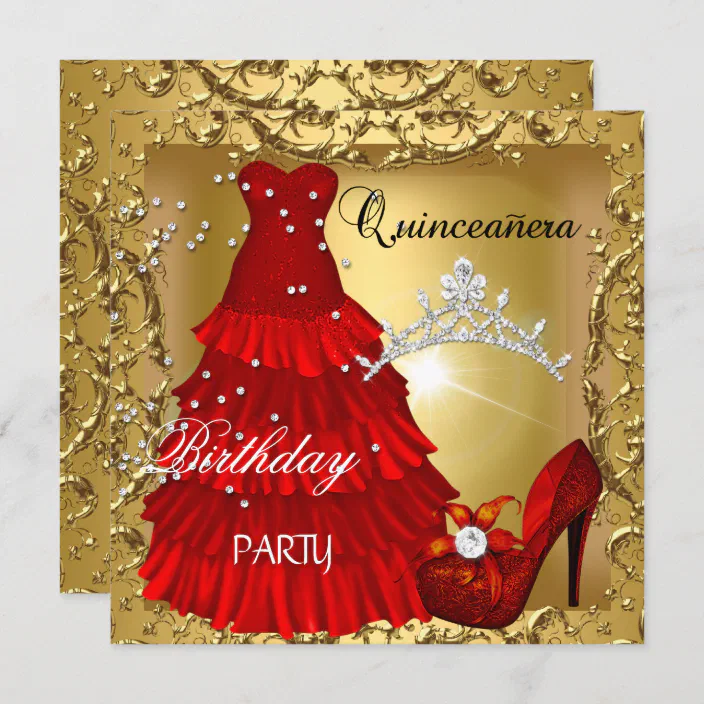 gold and red quinceanera dresses