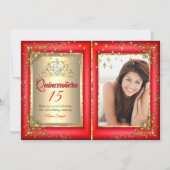 Quinceanera 15th Birthday Party Gold Red Photo Invitation (Front)