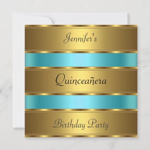 Quinceaera 15th birthday Party Gold Teal Invitation