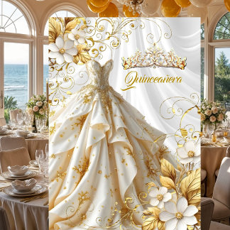 Quinceanera 15th Birthday Party Gold White Dress Invitation