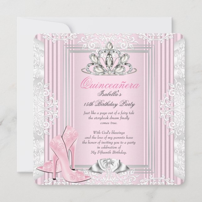 Quinceanera 15th Birthday Party Light Pink Shoes 4 Invitation (Front)