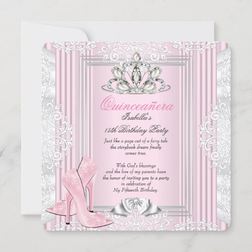 Quinceanera 15th Birthday Party Light Pink Shoes 4 Invitation