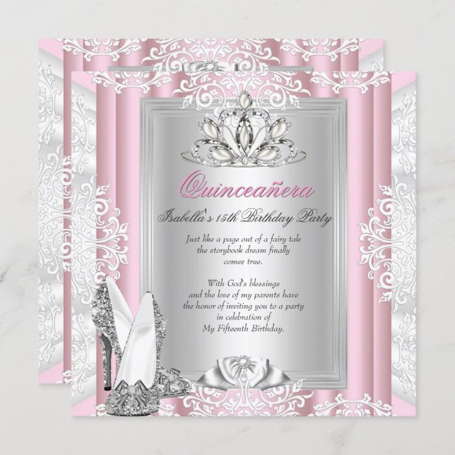 Quinceanera 15th Birthday Party Light Pink Shoes Invitation (Front/Back)