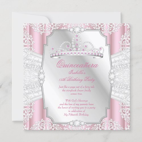 Quinceanera 15th Birthday Party Light Pink White Invitation