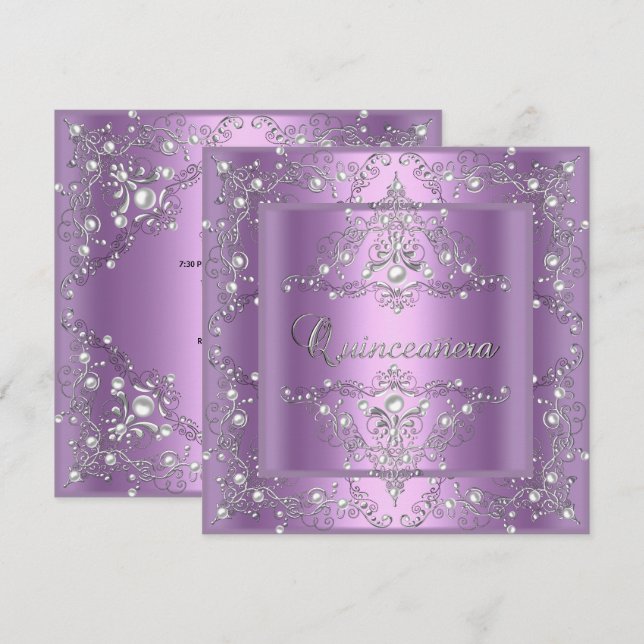 Quinceanera 15th Birthday Party Lilac Pearl Invitation (Front/Back)