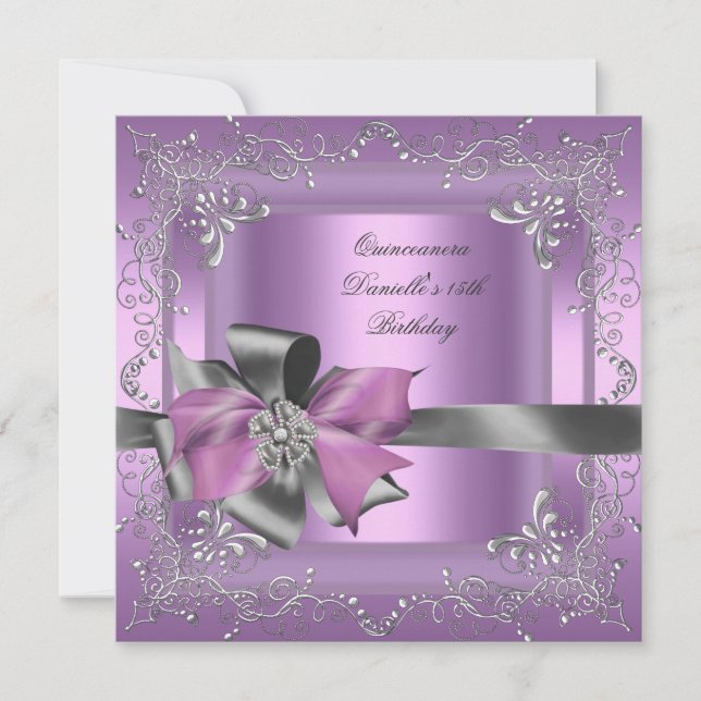 Quinceanera 15th Birthday Party Lilac Pink Silver Invitation (Front)