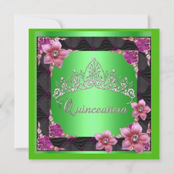 Quinceanera 15th Birthday Party Lime Tiara Black Invitation by invitesnow at Zazzle