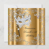Quinceanera 15th Birthday Party Masquerade Gold Invitation (Front)