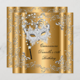 Quinceanera 15th Birthday Party Masquerade Gold Invitation