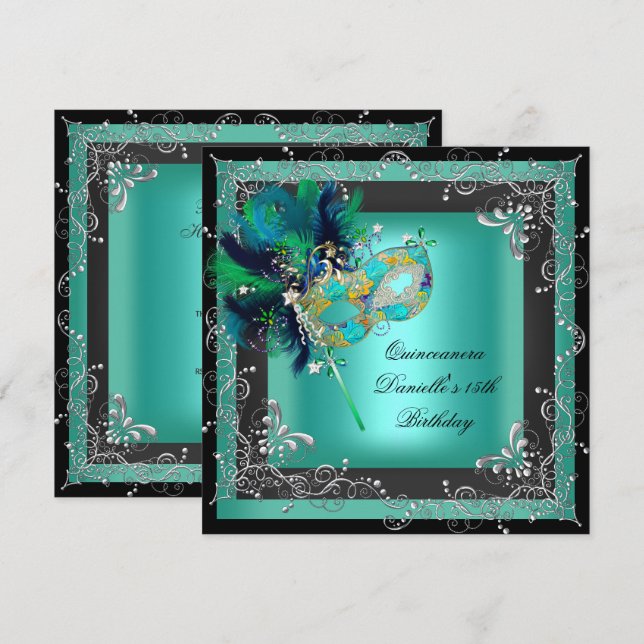 Quinceanera 15th Birthday Party Masquerade Invitation (Front/Back)