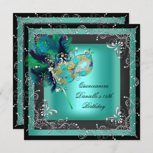 Quinceanera 15th Birthday Party Masquerade Invitation