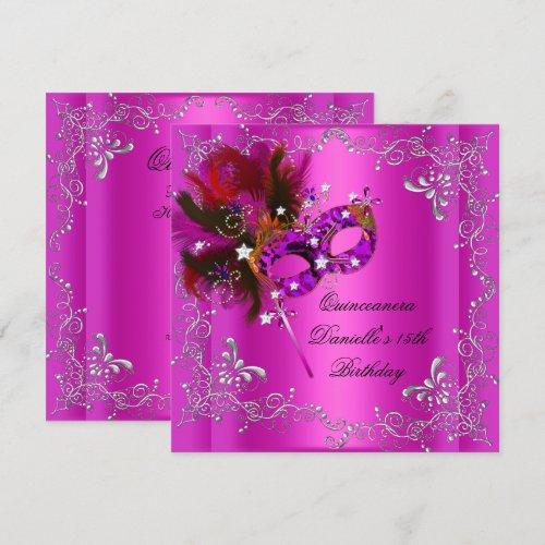 Quinceanera 15th Birthday Party Masquerade Pink Invites