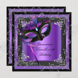 Quinceanera 15th Birthday Party Masquerade Purple Invitation