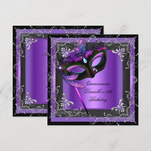 Quinceanera 15th Birthday Party Masquerade Purple Invite