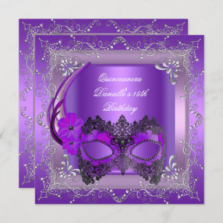 Quinceanera 15th Birthday Party Masquerade Purple Invitation