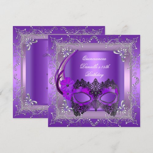 Quinceanera 15th Birthday Party Masquerade Purple Personalized Invitation