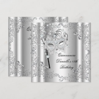 Quinceanera 15th Birthday Party Masquerade Silver Invitation