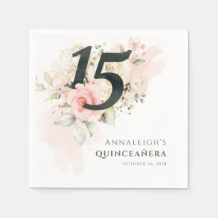 Quinceanera 15th Birthday Party Pink Floral Napkins