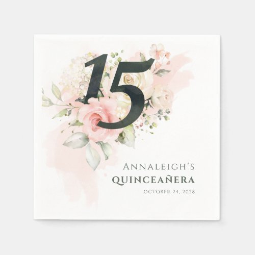 Quinceanera 15th Birthday Party Pink Floral Napkins