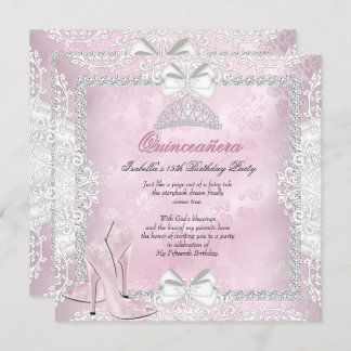Quinceanera 15th Birthday Party Pink High Heels Invitation