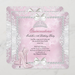 Quinceanera 15th Birthday Party Pink High Heels Invitation
