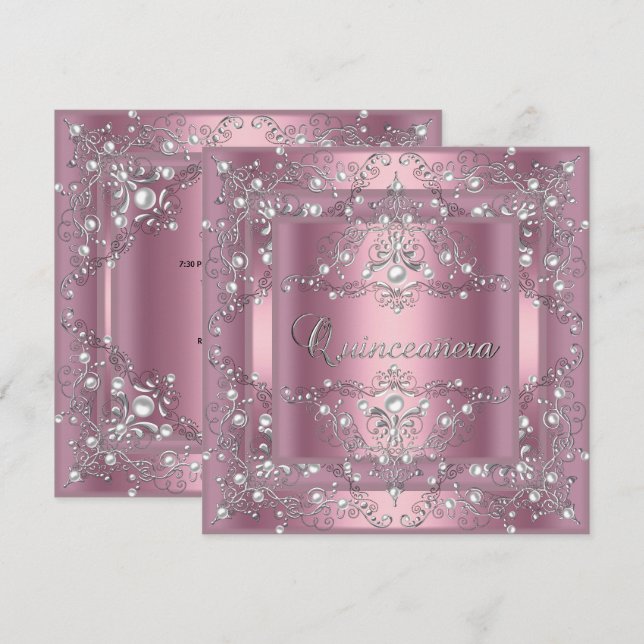 Quinceanera 15th Birthday Party Pink Pearl Invitation (Front/Back)