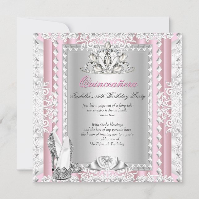 Quinceanera 15th Birthday Party Pink Shoes Deco Invitation (Front)