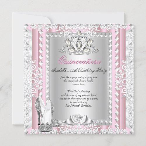 Quinceanera 15th Birthday Party Pink Shoes Deco Invitation