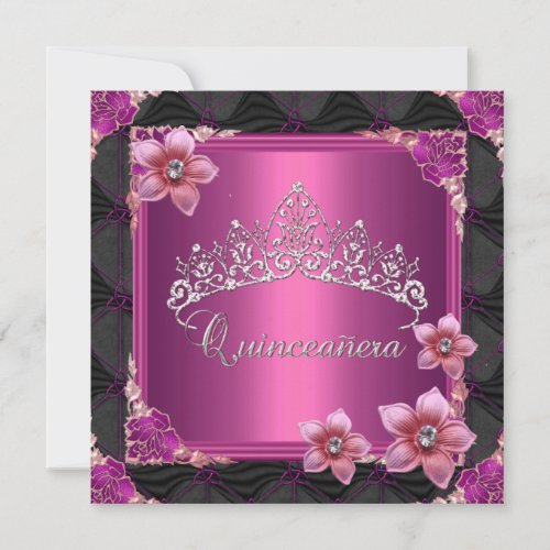 Quinceanera 15th Birthday Party Pink Tiara Button Invitation