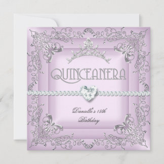 Quinceanera 15th Birthday Party Pink Tiara Silver Invitation