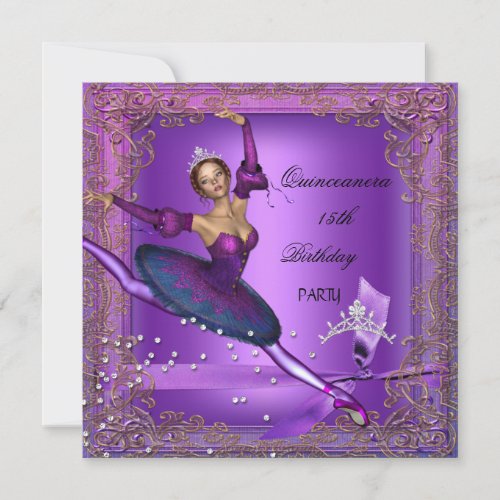 Quinceanera 15th Birthday Party Purple Ballerina 2 Invitation