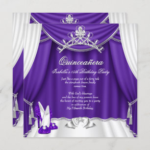 Quinceanera 15th Birthday Party Purple Heels Tiara Invitation
