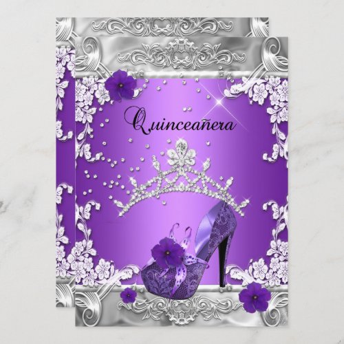 Quinceanera 15th Birthday Party Purple Silver Invitation