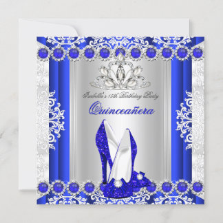 Quinceanera 15th Birthday Party Royal Blue Heels Invitation