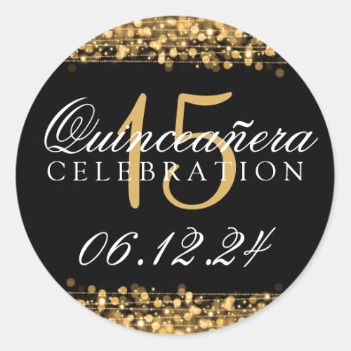 Quinceanera 15th Birthday Party Sparkles Gold Classic Round Sticker