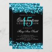 Quinceanera 15th Birthday Party Sparkles Turquoise Invitation (Front/Back)