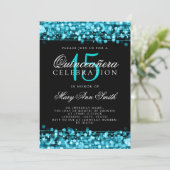 Quinceanera 15th Birthday Party Sparkles Turquoise Invitation (Standing Front)