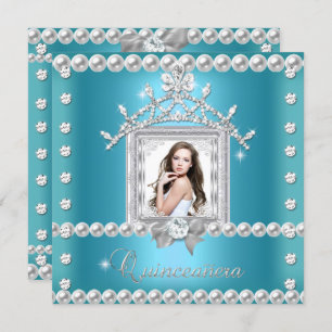 Quinceanera 15th Birthday Party Teal Blue Invitation